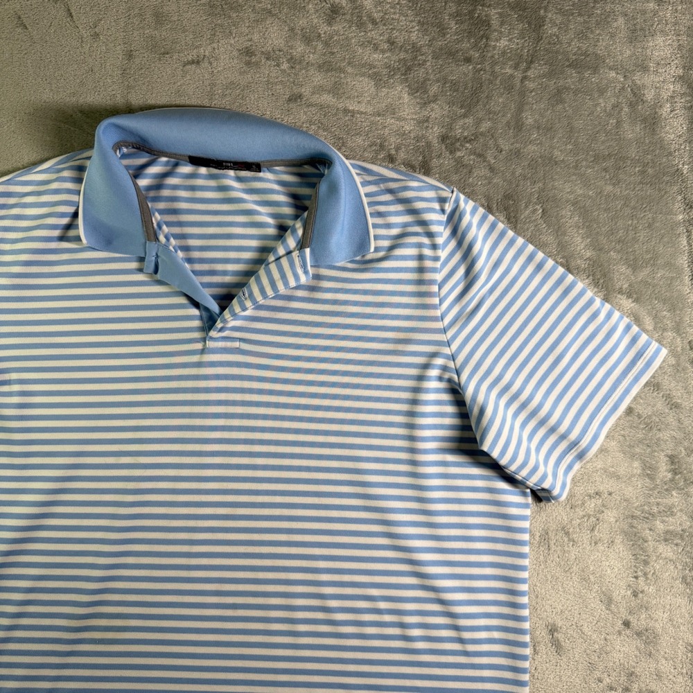 RLX Ralph Lauren XL Golf Polo Shirt Blue White Striped Performance Athletic